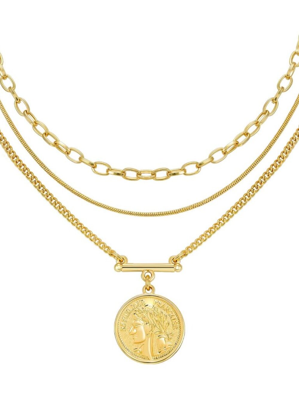 Gold Plated Necklaces for Women - Multilayer Coin Medallion Pendant Necklace Adj